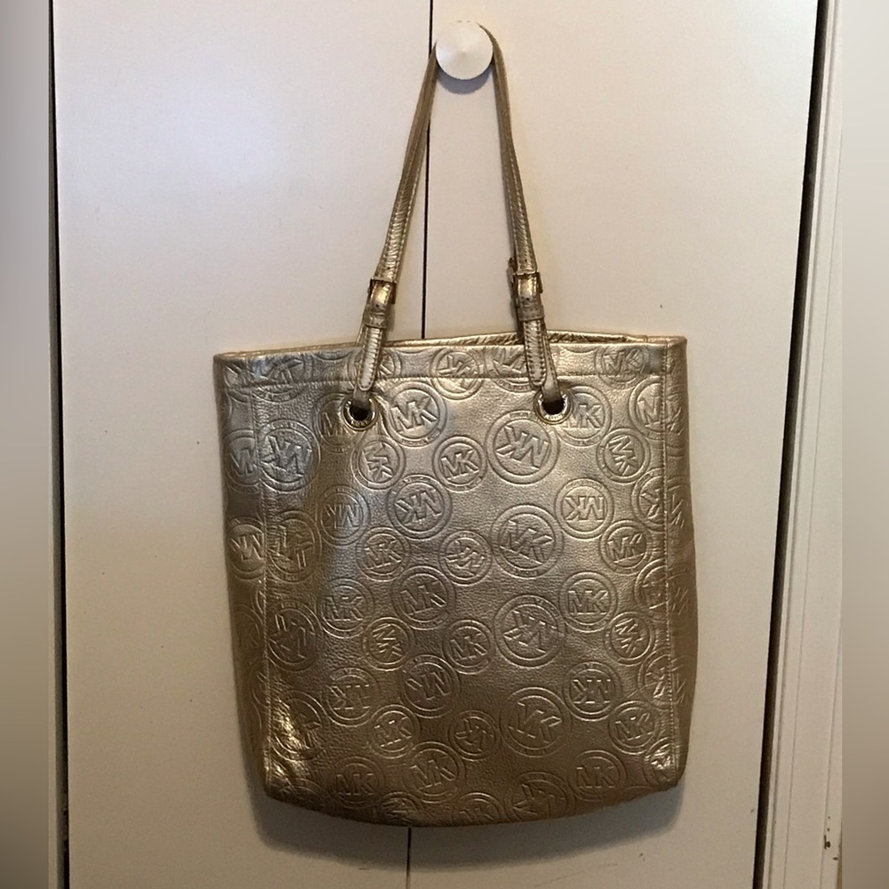 Michael Kors gold tote bag purse large golden metallic bag